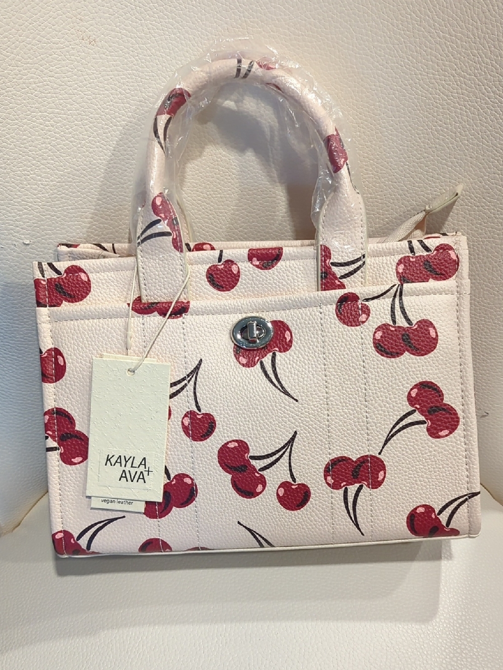Kayla + Ava Pink Cherry Print Tote Bag